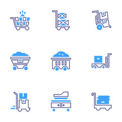 Trolley icon set. Bold line style. Duotone colors. Editable stroke. delivery cart, trolley, delivery, maternity, shopping cart, coal, baggage