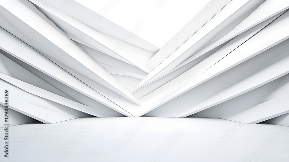 Poster dynamic white abstract interior with sharp angles and intricate geometric shapes radiating modern mi