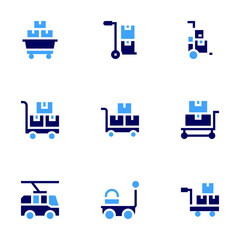 Trolley icon set. Bold style. Duotone colors. trolley, trolley bus