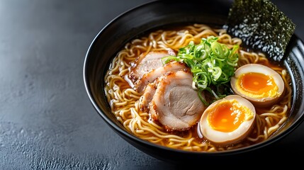 Delicious Ramen Noodles Pork Egg Broth