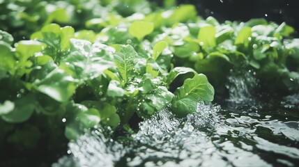 Fresh Green Lettuce Growing in Hydroponic Farming System Water