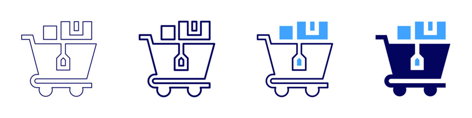 Trolley with brakes icon in 4 different styles. Thin Line, Line, Bold Line, Duotone. Duotone style. Editable stroke