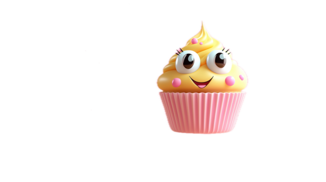 Delightful animated cupcake character whimsical dessert scene digital illustration bright colorful background playful perspective fun concept for kids