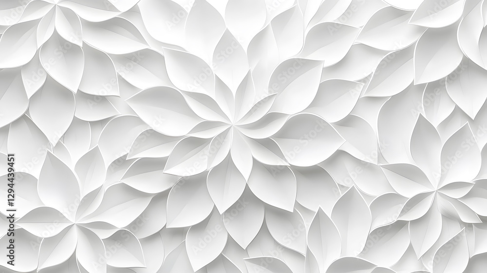Poster layered white paper flowers creating an elegant textured background design with intricate details an
