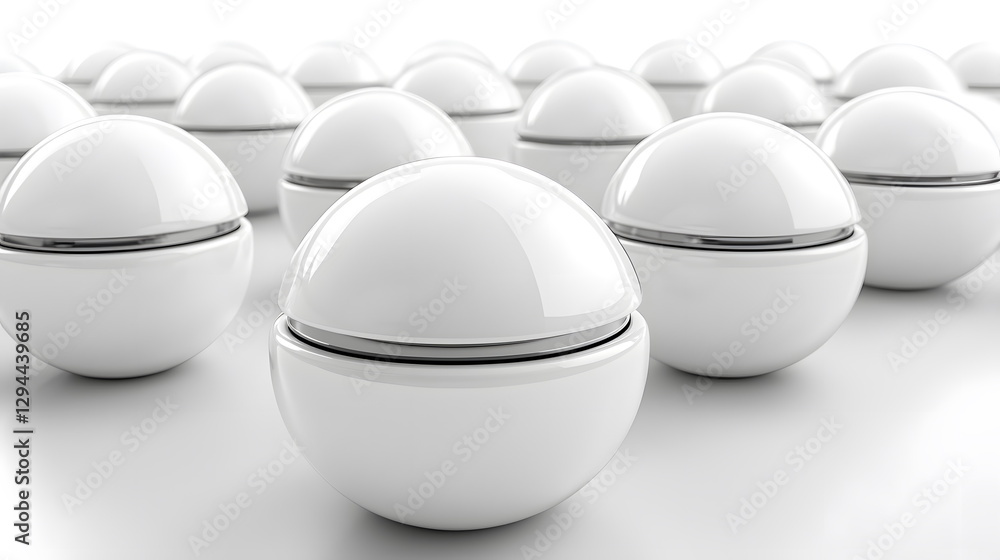 Aufkleber white spherical containers arranged in a bright indoor space with a minimaic aesthetic creating a mo