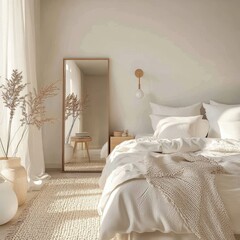A bright and cozy room with an exposedbeam ceiling
