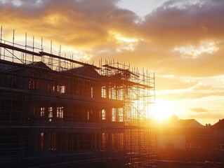 Building Under Construction Scaffolding Sunset