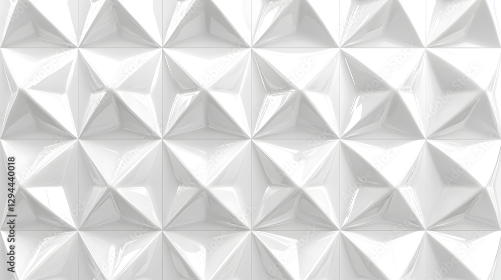 Poster glossy white pyramid wall tiles creating an elegant and modern geometric pattern with reflective sur