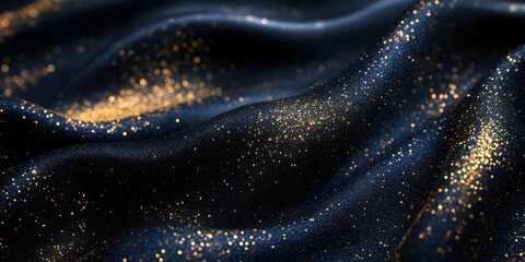 Shimmering blue and gold fabric captures light in an elegant display during a nighttime event