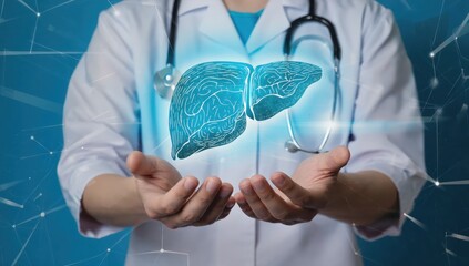 Healthcare Professional Presenting Digital Liver Model in Hands