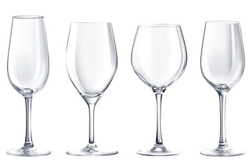 Elegant glassware collection transparent background png various styles white environment high-quality image