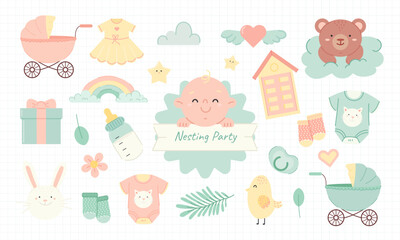 Cute nesting party Elements in Pastel Colors