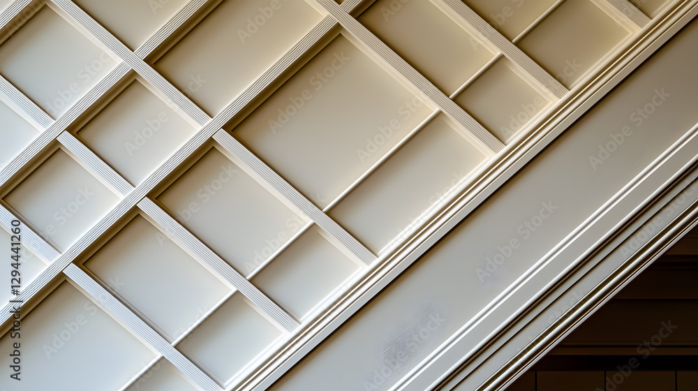 Aufkleber geometric wooden wall paneling with diagonal lines and soft light creating an elegant and modern int