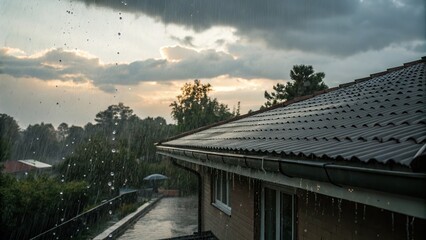 Obraz premium Rainstorm Over Residential House