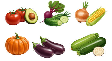 Isolated Assortment of Fresh Vegetables