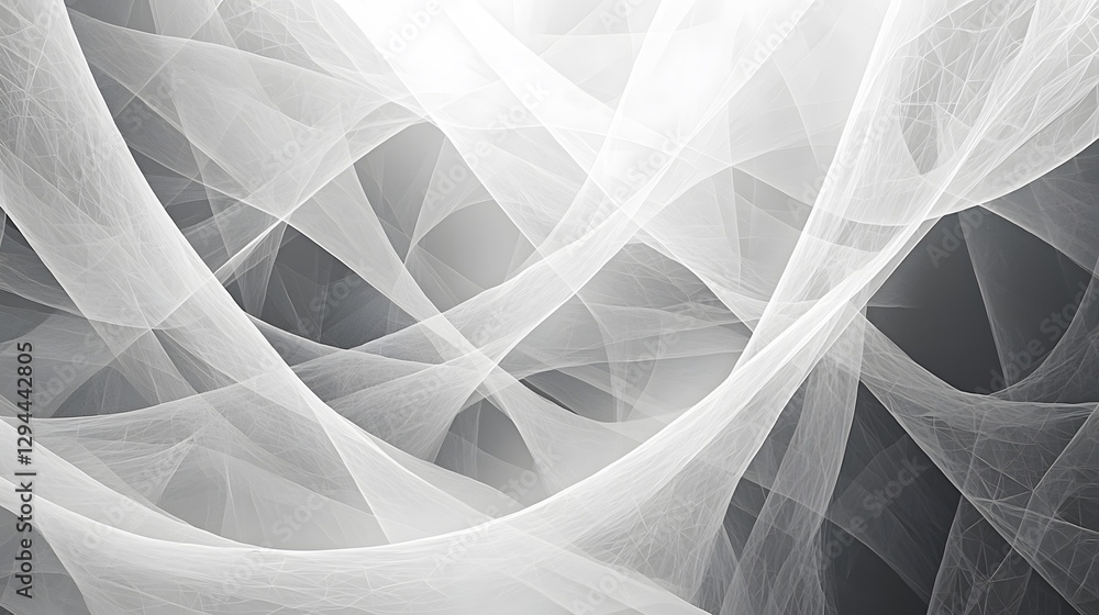 Poster translucent white waves flowing gracefully across a dark background creating an abstract digital art