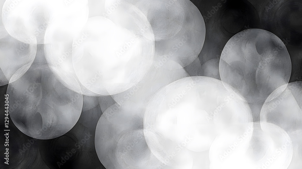 Aufkleber blurred circles on a dark background with varying shades of white and gray creating an abstract visu