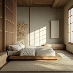 Bedroom interior with modern minimalist style showing natural light