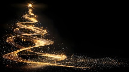 Minimalistic Glowing Christmas Tree with Soft Golden Fairy Lights Tracing Its Elegant Silhouette on Dark Background Enhancing the Warm and Festive Aesthetic