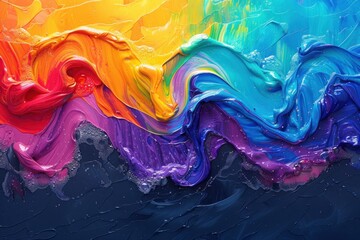 This artwork showcases vivid colors merging in a dramatic, surreal wave with smooth lighting