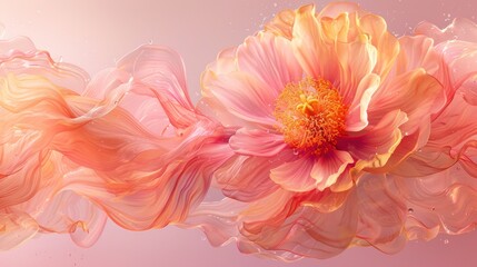 Fototapeta premium Warm peach, yellow, and coral hues blend seamlessly, showing off an energetic floral composition in soft light