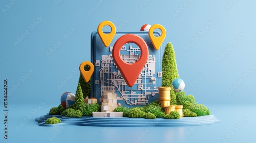 Poster map with location pin pointer icon representing navigation and geographic tracking