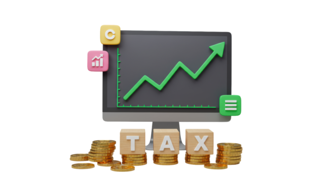 Isolated Tax Increase Graph with Wooden Blocks and Coins