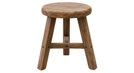 Isolated Rustic Wooden Stool with Three Legs