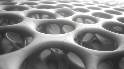 Obraz premium Intricate abstract design featuring interconnected circular shapes in a soft gray color palette with subtle shadows.