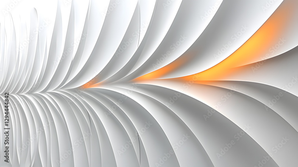 Poster elegant white wave pattern with soft curves illuminated by a warm orange glow creating a minima desi