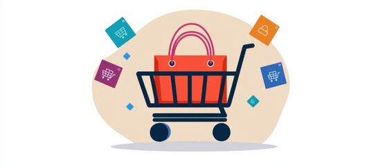 White Background Infographics concept. Vibrant E commerce Shopping Cart Infographic with Colorful Icons on White Background