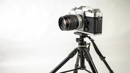 old camera on tripod