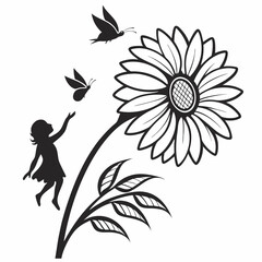 Creative Black and white flowers icon with vector illustration