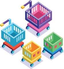 shopping-cart-3d-isometric-icons-set