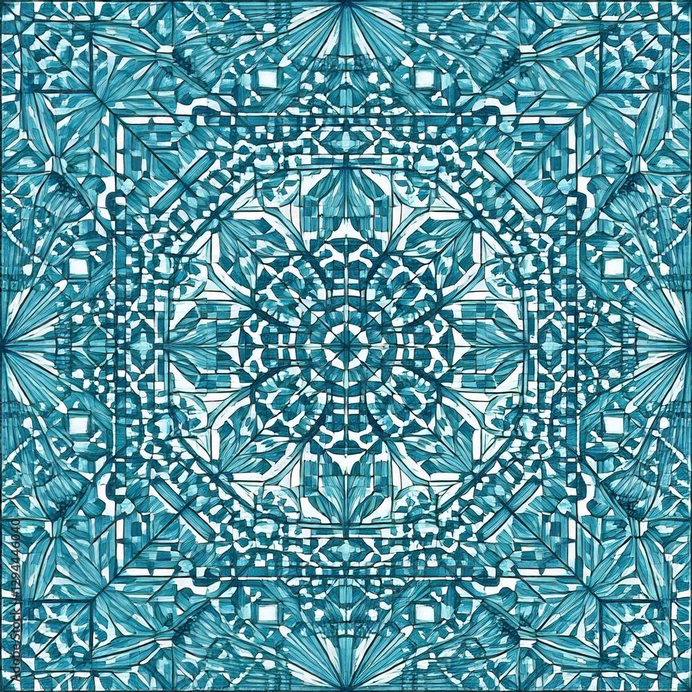 Aufkleber a teal abstract ornamental geometric design with intricate patterns, creating a sense of elegance an