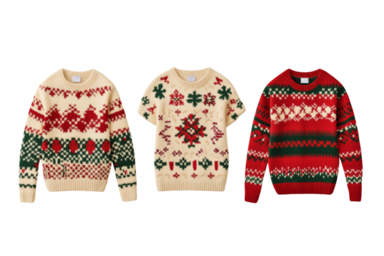 Festive christmas sweaters collection transparent background png format cozy winter style