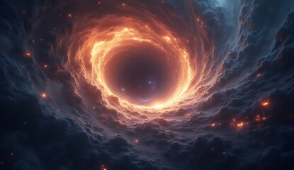 Wormhole opening in deep space pulling cosmic dust and debris