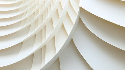 Curved white architectural design elements creating an abstract geometric pattern in a minimaic interior space.