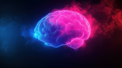 Fototapeta premium Luxury futuristic aesthetic neon ai brain on dark canvas