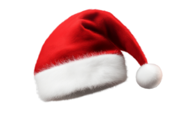 Festive red santa hat on a transparent background png format christmas decor whimsical white environment