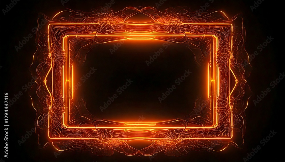 Poster an abstract orange neon frame with a dark background. this modern design features an illuminated squ