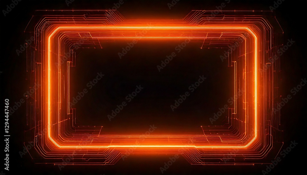 Poster glowing neon frame on a black background with a rectangular shape