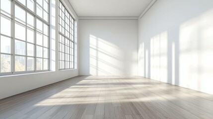 Fototapeta premium Spacious and Bright Empty Room with Large Windows and Natural Light