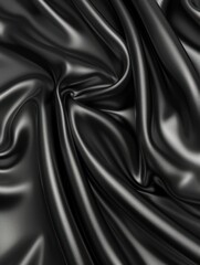 Fototapeta premium Luxurious black satin with deep folds shines under soft lighting, showcasing intricate textures