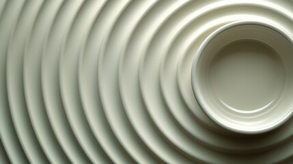 White bowl on concentric circles, studio shot, calm background, food presentation