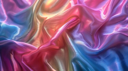Obraz premium Vibrant satin fabric showcases shifting rainbow hues, creating a surreal, flowing texture enhanced by ambient lighting