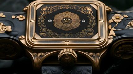 Ornate Gold Watch, Floral Design, Close-up