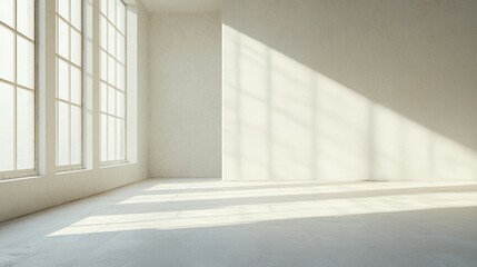 Obraz premium Bright Minimalist Room with Large Windows and Soft Sunlight Effect