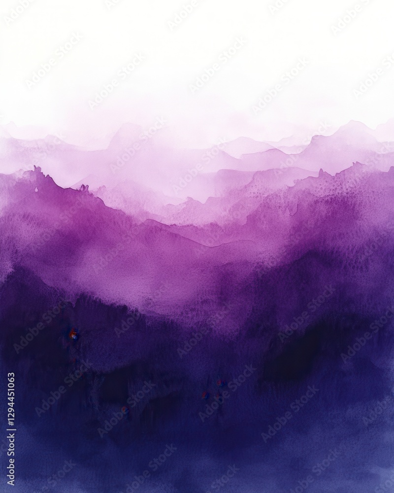 Poster abstract watercolor landscape in shades of purple and blue creating a serene and calming visual mood