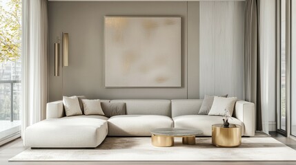 Modern Minimalist Living Room with Neutral Tones and Elegant Decor